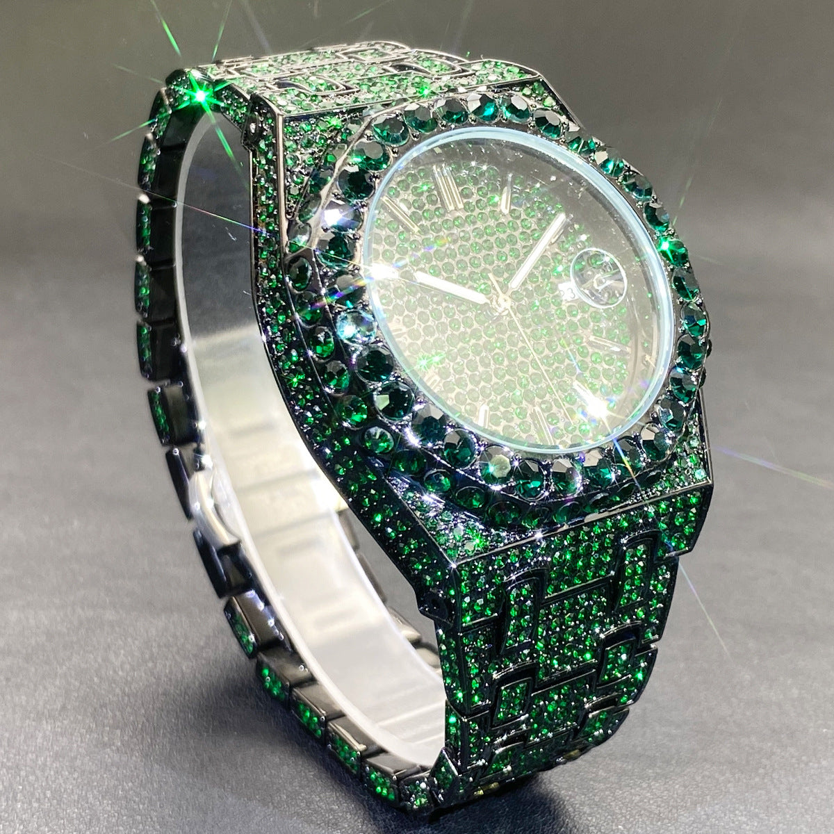 Full Diamond Blue Diamond Hip Hop Niche Luminous Pointer Quartz Men's Watch